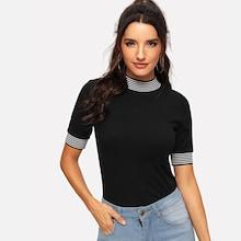 Shein Stripe Contrast Mock Neck Top