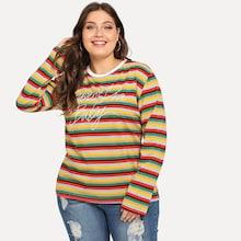 Shein Plus Multi-stripe Letter Print Tee