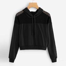 Shein Contrast Fishnet Hooded Sweatshirt