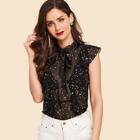 Shein Frill Star Print Sheer Blouse