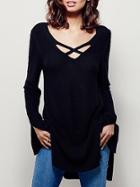 Shein Black V Neck Cross Front Split Knitwear