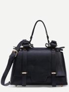 Shein Black Dual Buckled Strap Front Studded Satchel Bag