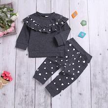 Shein Toddler Girls Frill Trim Sweatshirt & Heart Pattern Pants