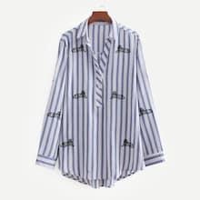 Shein Contrast Stripe Embroidered Blouse