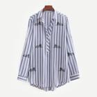 Shein Contrast Stripe Embroidered Blouse