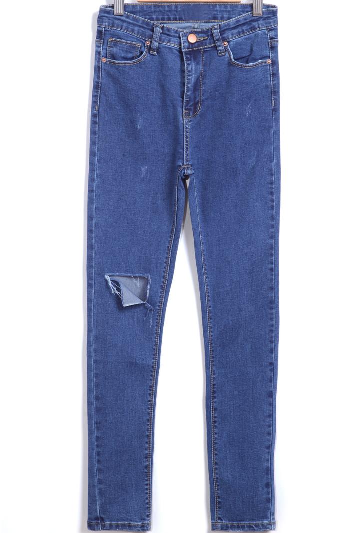 Shein Blue High Waist Ripped Denim Pant