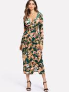Shein Floral Print Velvet Kimono Wrap Dress