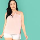 Shein Plus Glitter Sheer Yoke Beaded Sleeveless Top