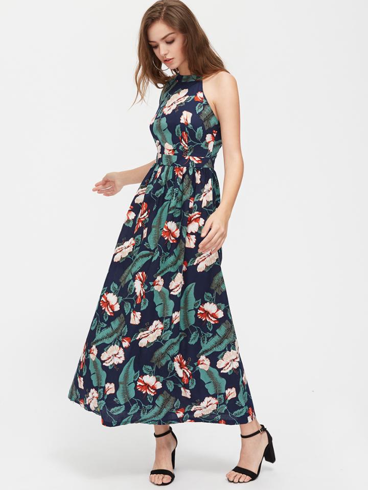 Shein Jungle Print Cross Back Dress