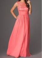 Rosewe Watermelon Red Sleeveless Chiffon Maxi Dress