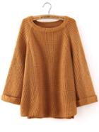 Shein Khaki Round Neck Long Sleeve Loose Sweater