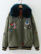 Shein Patch Embellished Faux Fur Flight Jacket