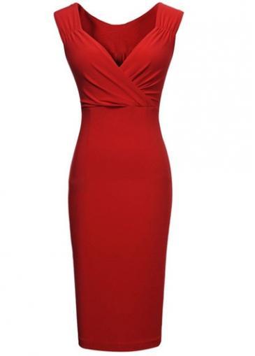 Rosewe Bride Essential Sleeveless V Neck Sheath Dress Red