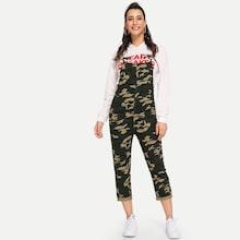 Shein Camo Roll Up Denim Overalls