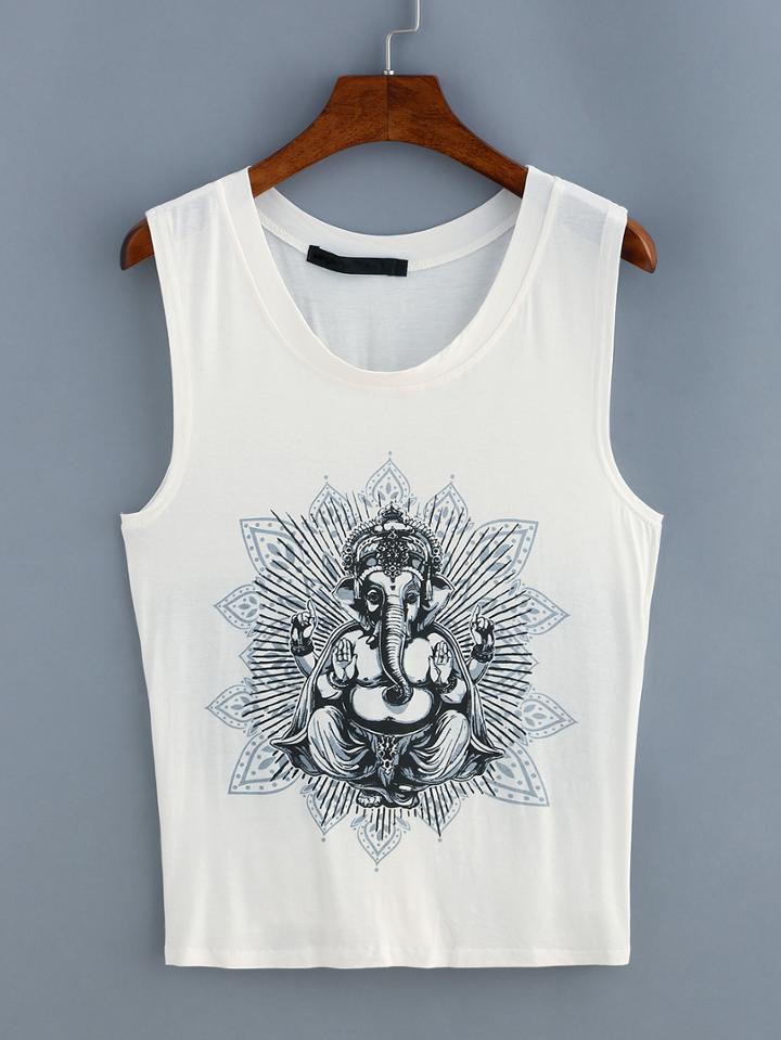 Shein Elephant God Print Kontted Cutout Tank Top