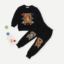 Shein Toddler Girls Patched Detail Top With Pants