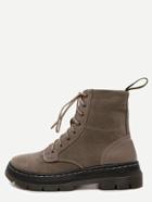 Shein Khaki Nubuck Leather Lace Up Rubber Sole Short Boots