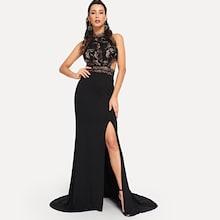 Shein Contrast Lace Open Back Split Dress