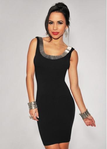 Rosewe Charming Round Neck Open Back Tank Dress Black