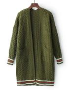Shein Striped Trim Cable Knit Sweater Coat