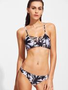 Shein Black And White Printed Criss Cross Bikini Set