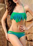 Rosewe Fringe Design Halter Pattern Color Block Swimwear