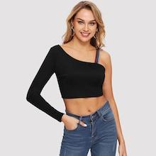 Shein Asymmetrical Neck Crop Tee