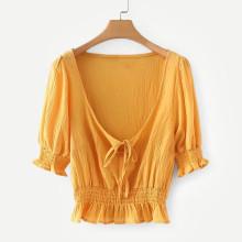 Shein Solid Frill Trim Blouse