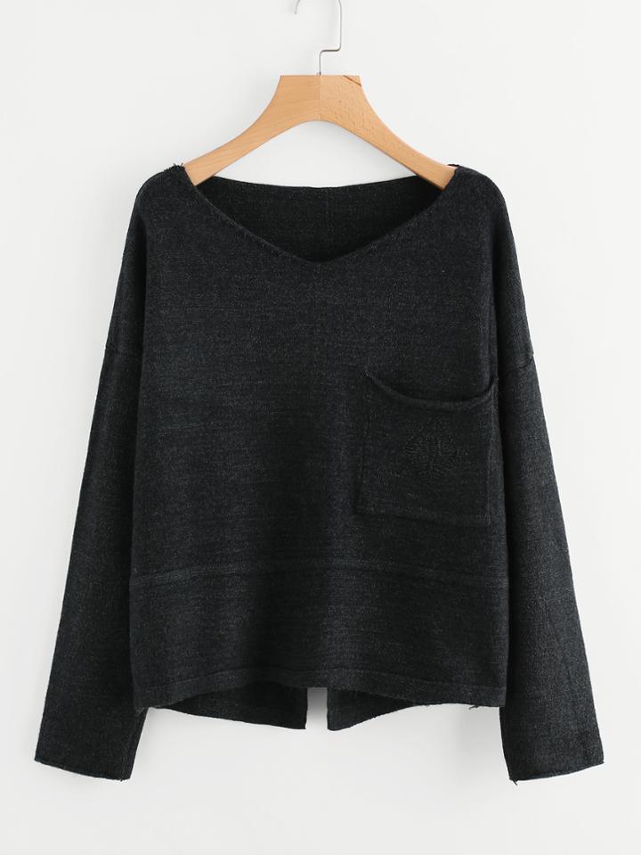 Shein V Neckline Split Back Sweater
