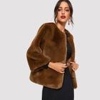 Shein Open Front Solid Faux Fur Teddy Coat