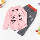 Shein Toddler Boys Curved Hem Cartoon Print Shirt With Striped Pants