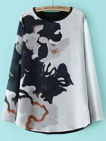 Shein Black White Round Neck Ink Print T-shirt