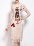 Shein Apricot Cat Sequined Lace Sheath Dress