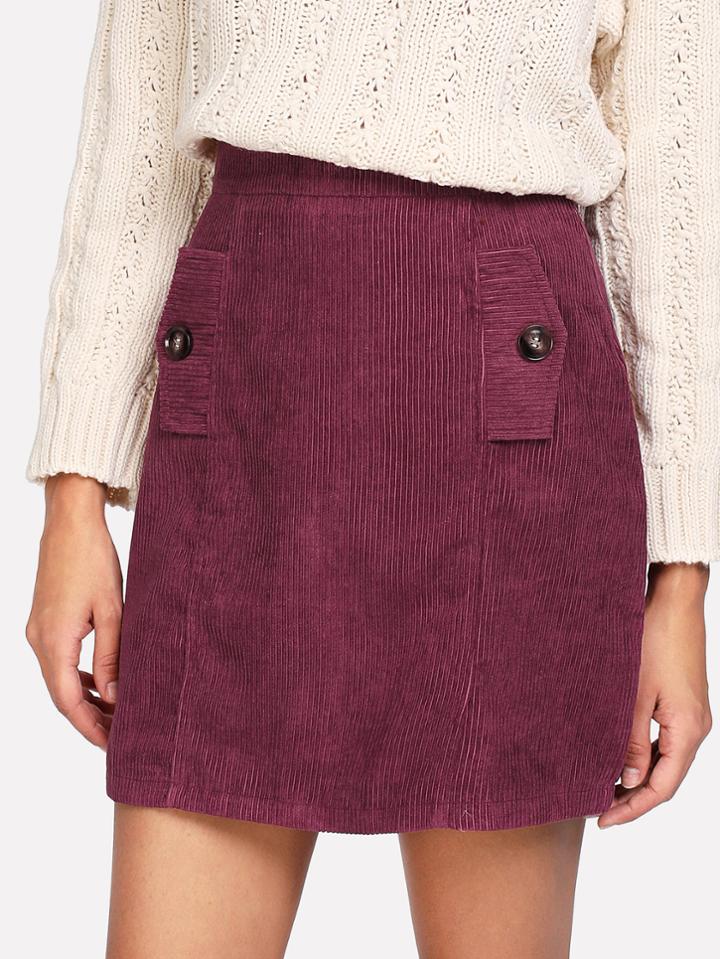 Shein Zip Back Corduroy Skirt