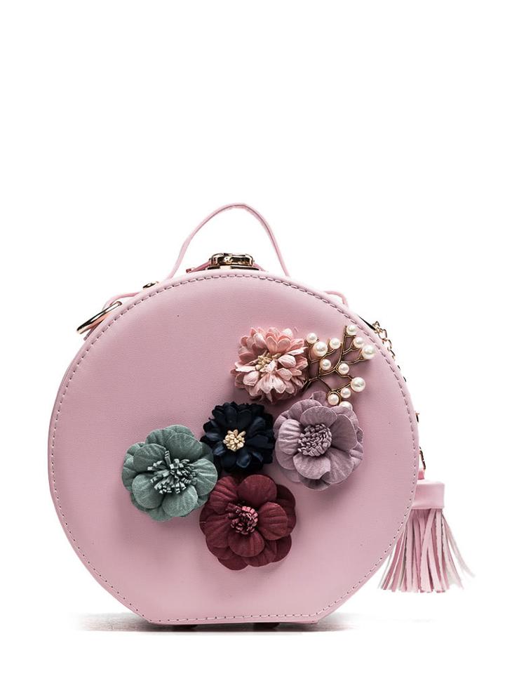 Shein Applique Flower Round Shoulder Bag With Faux Pearl