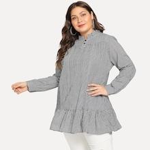 Shein Plus Ruffle Hem Plaid Blouse