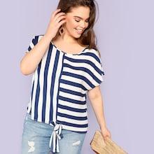 Shein Plus Two Tone Knot Hem Blouse