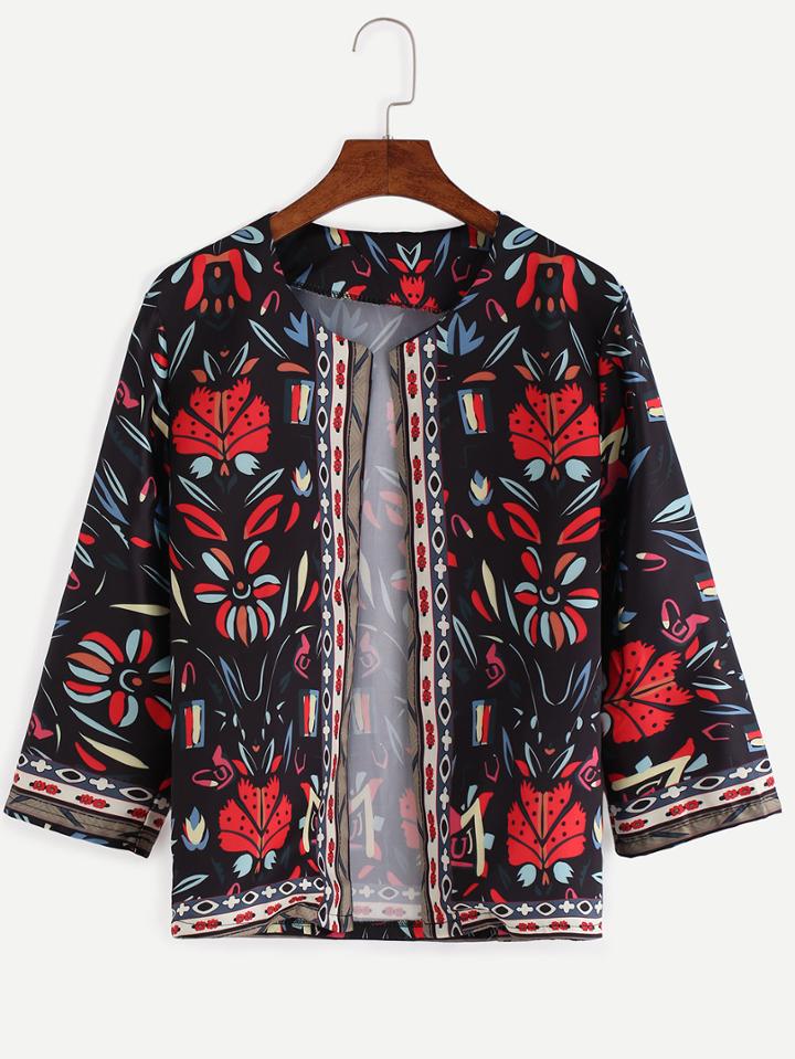 Shein Multicolor Tribal Print Open-front Coat