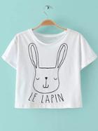 Shein White Short Sleeve Letters Rabbit Print T-shirt