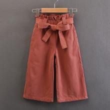 Shein Girls Frill Trim Belted Wide Leg Pants