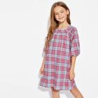 Shein Girls Raglan Sleeve Plaid Trapeze Dress