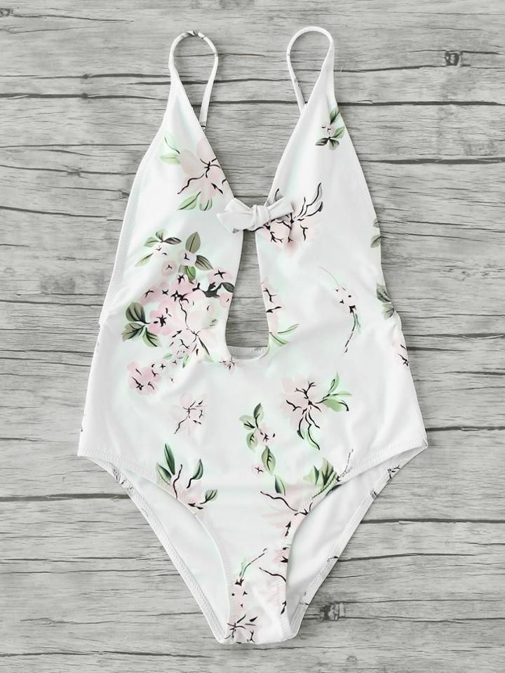 Shein Botanical Print Keyhole Front Swimsuit