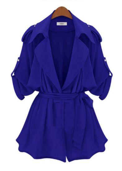 Shein Blue Long Sleeve Epaulet Belt Trench Coat