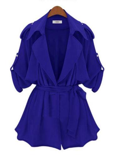 Shein Blue Long Sleeve Epaulet Belt Trench Coat