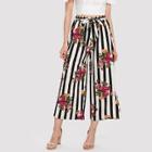 Shein Self Belted Floral & Striped Palazzo Pants