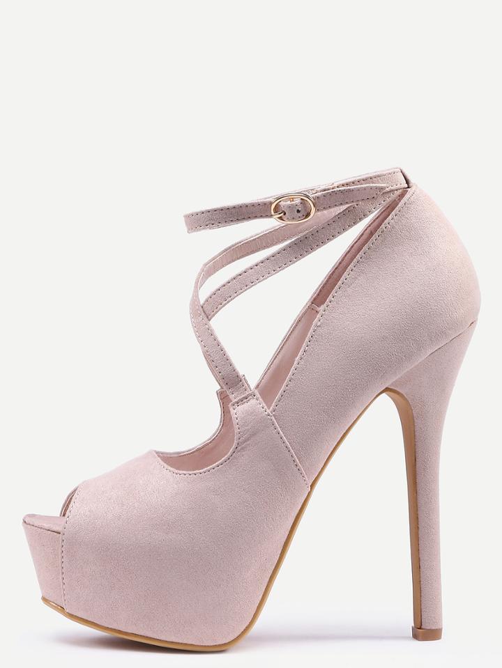 Shein Crisscross Peep Toe Platform High Heels - Apricot