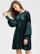 Shein Crushed Velvet Split Shoulder Lantern Sleeve Dress