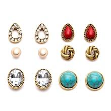 Shein Gold Plated Gemstone Multi Shape Stud Earrings Set