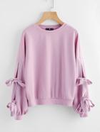 Shein Bow Tie Split Sleeve Ribbed Sweatshirt