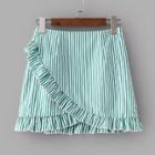 Shein Vertical-striped Ruffle Trim Overlap Skirt